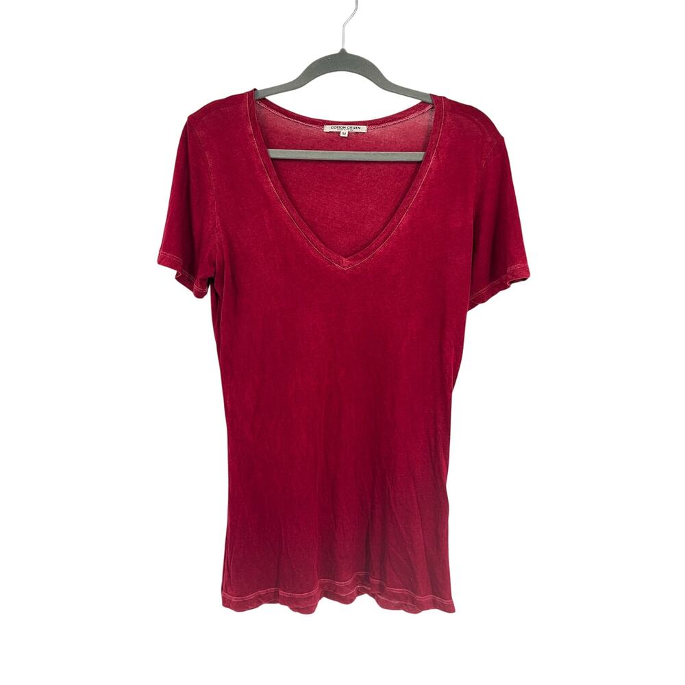 Cotton Citizen Cotton Modal V Neck Deep Wine Red Short Sleeve Tee Shirt Medium